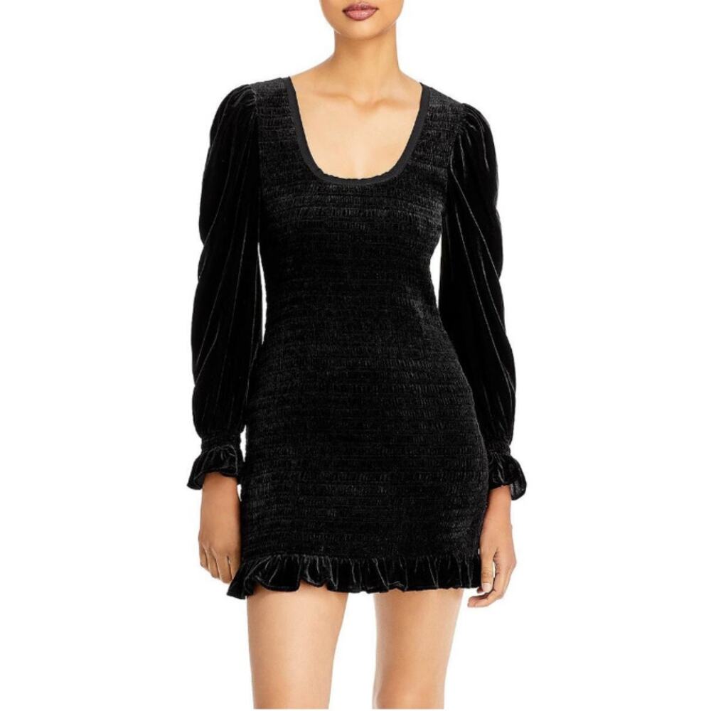 LoveShackFancy‎ Women's Dorset Black Velvet Cocktail and Party Dress P